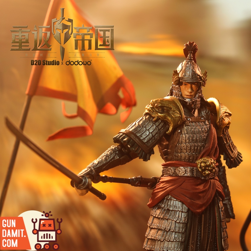 D20 Studio Chinese Swordsman Gold Armor horseback mounted pose with banner D20 Studio Chinese Swordsman Gold Armor horseback mounted pose with banner