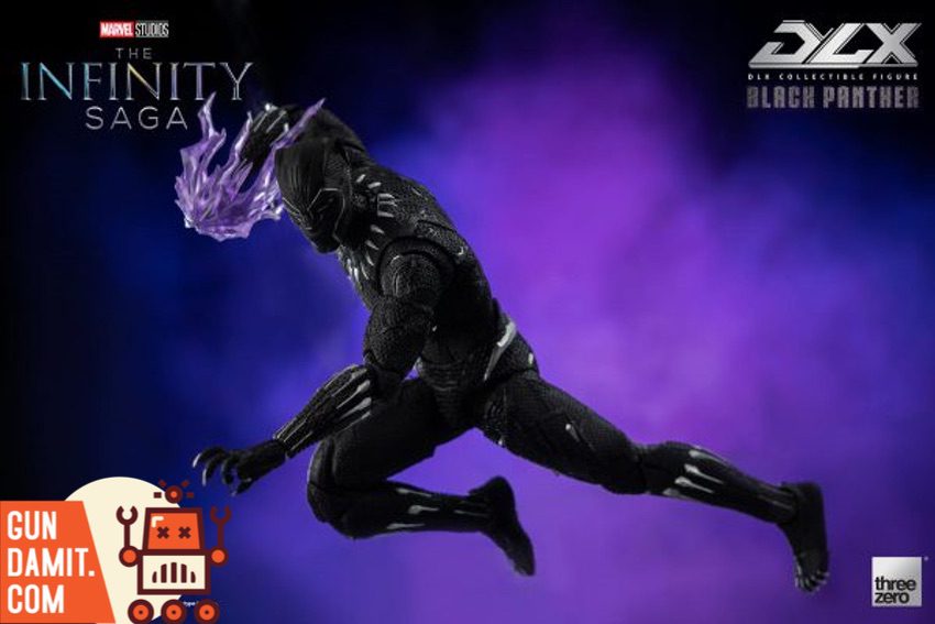 Threezero DLX Black Panther full body action pose showing vibranium suit texture Threezero DLX Black Panther full body action pose showing vibranium suit texture