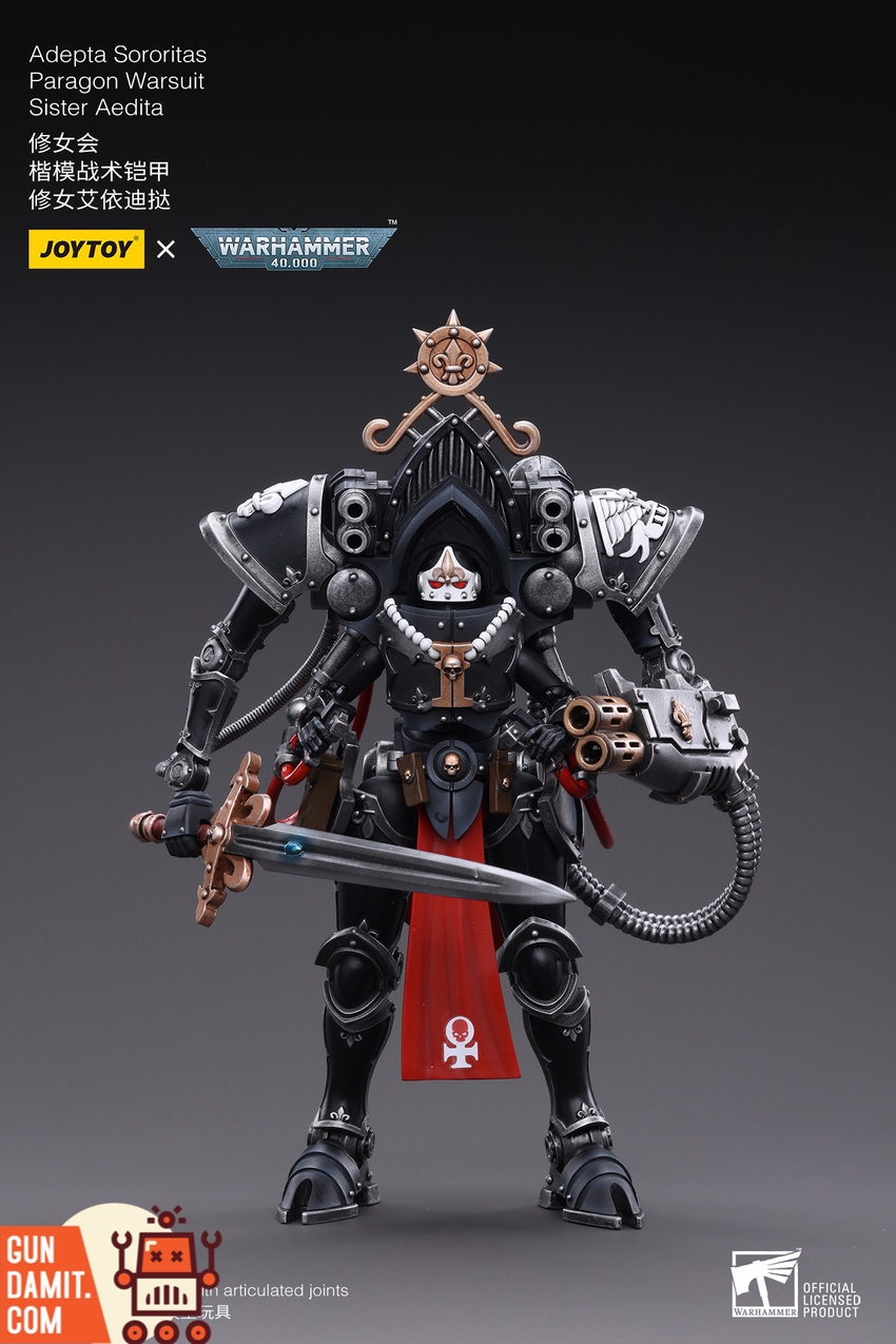 JoyToy 1/18 Warhammer 40K Adepta Sororitas Paragon Warsuit Sister Aedita front view with weapons JoyToy 1/18 Warhammer 40K Adepta Sororitas Paragon Warsuit Sister Aedita front view with weapons