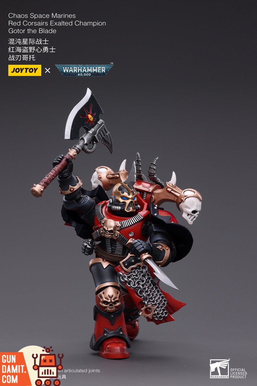 JoyToy Red Corsairs Exalted Champion Gotor rear view with cape and armor detail JoyToy Red Corsairs Exalted Champion Gotor rear view with cape and armor detail