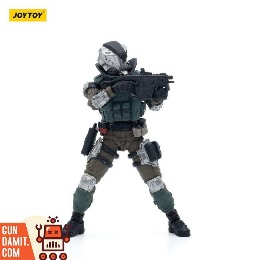 JoyToy Army Builder Figure 02 side profile showing tactical gear and rifle JoyToy Army Builder Figure 02 side profile showing tactical gear and rifle