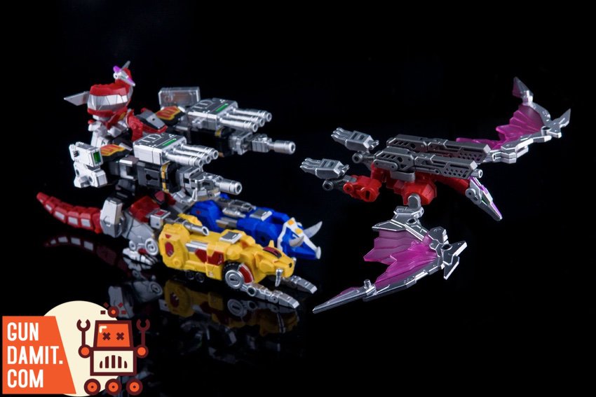 Lucky Cat MC-03 five individual dinosaur zord mechs in beast modes separated Lucky Cat MC-03 five individual dinosaur zord mechs in beast modes separated