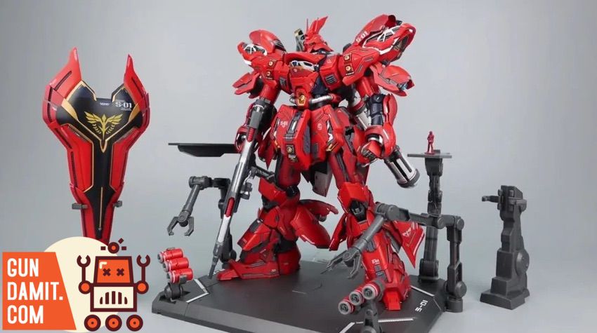 Miao Wu Studio 1/100 Missonpack hanger with red MG Sazabi Gundam in maintenance cradle display Miao Wu Studio 1/100 Missonpack hanger with red MG Sazabi Gundam in maintenance cradle display