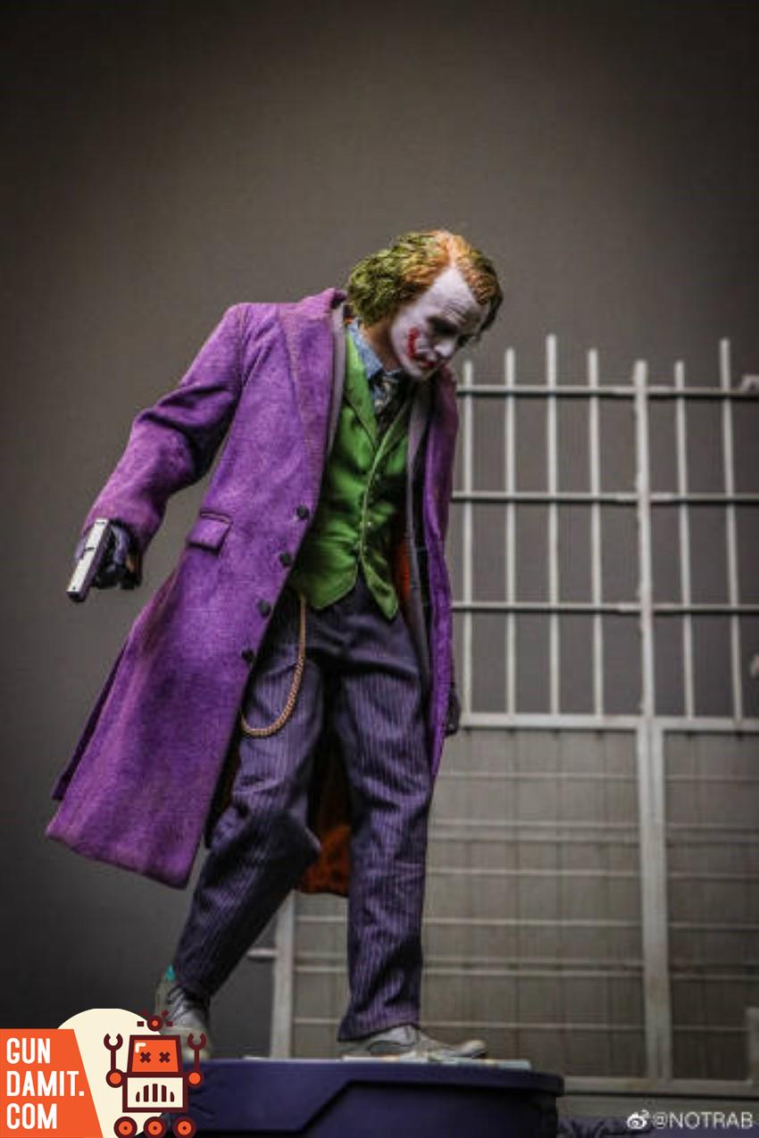 Inart 1/6 Joker rooted hair deluxe side view walking pose with pistol near jail cell diorama Inart 1/6 Joker rooted hair deluxe side view walking pose with pistol near jail cell diorama