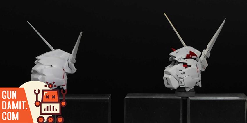 SH Studio Unicorn Gundam head bust close-up of unicorn mode with white V-fin SH Studio Unicorn Gundam head bust close-up of unicorn mode with white V-fin