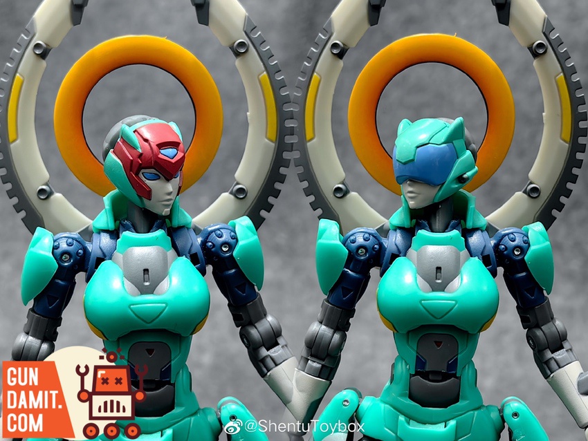 Toy Notch Astrobots 1/12 A-04 Athenia two head variants side by side with halo ring backpacks Toy Notch Astrobots 1/12 A-04 Athenia two head variants side by side with halo ring backpacks