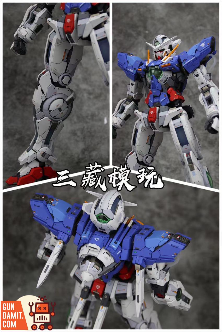 PG Gundam Exia with upgrade kit showing leg detail and full body poses PG Gundam Exia with upgrade kit showing leg detail and full body poses