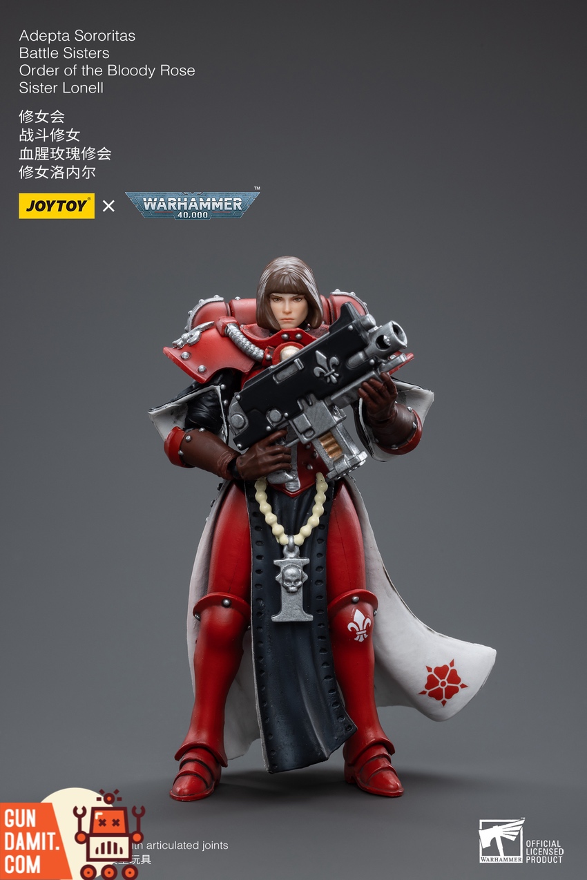 JoyToy JT4522 Sister Lonell front view with storm bolter in red armor JoyToy JT4522 Sister Lonell front view with storm bolter in red armor