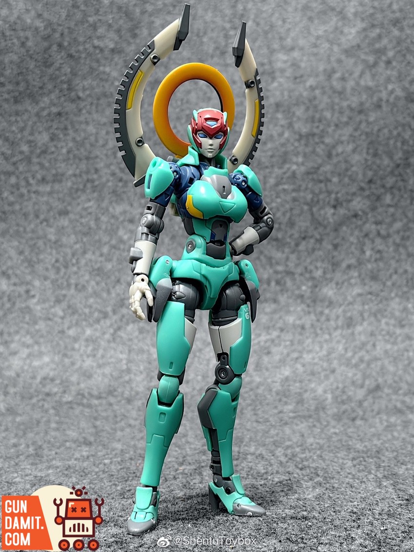 Astrobots Athenia 1/12 figure front view showing full teal and navy armor design Astrobots Athenia 1/12 figure front view showing full teal and navy armor design