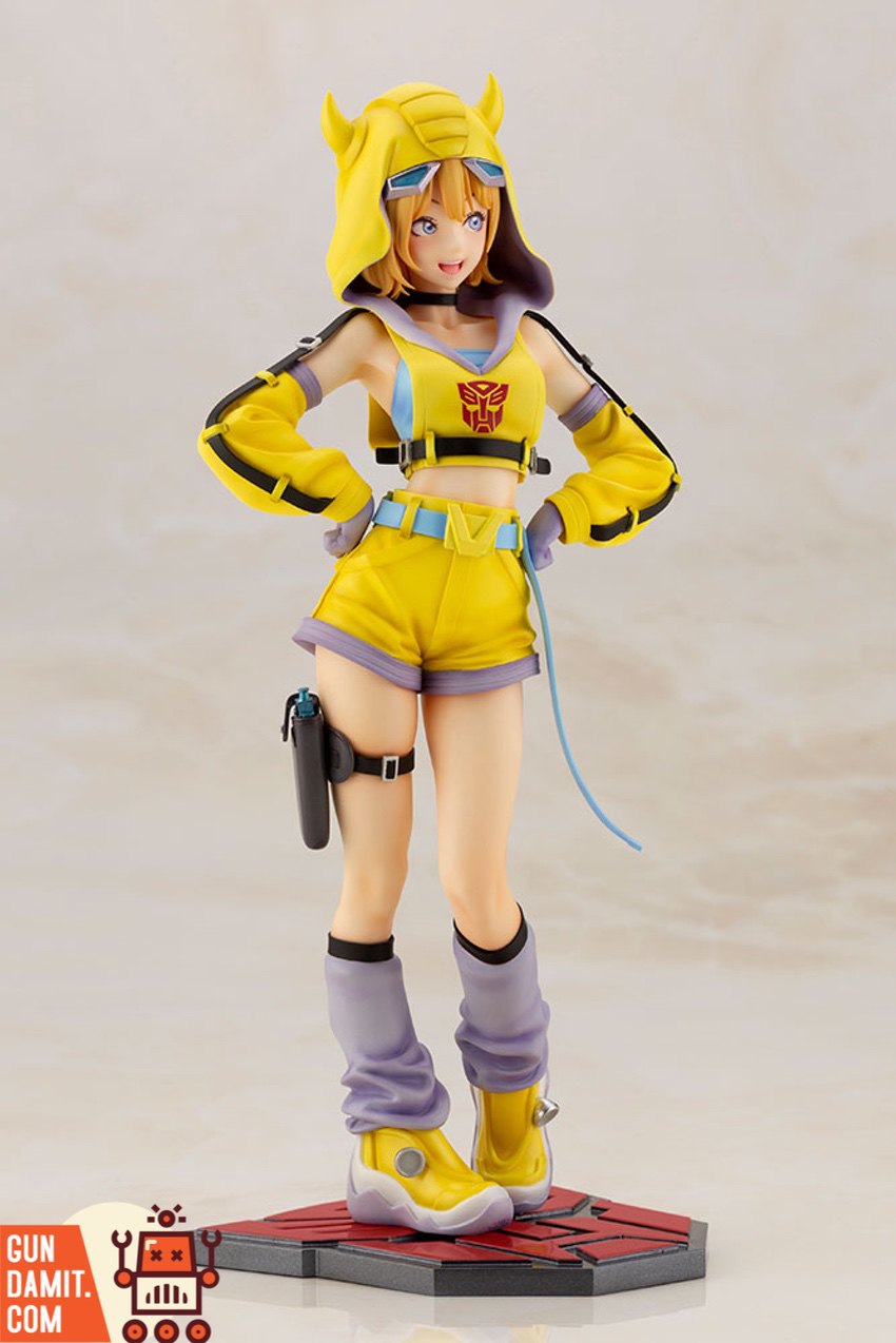 Kotobukiya Bishoujo Transformers Bumblebee statue front view in yellow outfit Kotobukiya Bishoujo Transformers Bumblebee statue front view in yellow outfit
