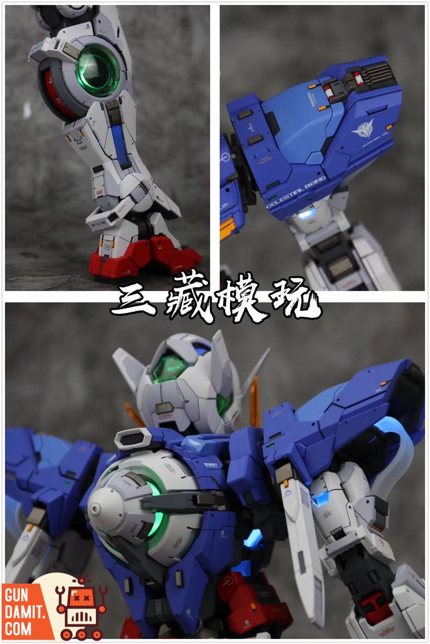 Close-up of upgraded PG Exia GN Drive knee joint and shoulder armor with LEDs Close-up of upgraded PG Exia GN Drive knee joint and shoulder armor with LEDs