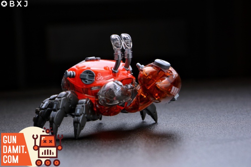 Red fiddler crab mechanical model side profile with translucent orange claw Red fiddler crab mechanical model side profile with translucent orange claw