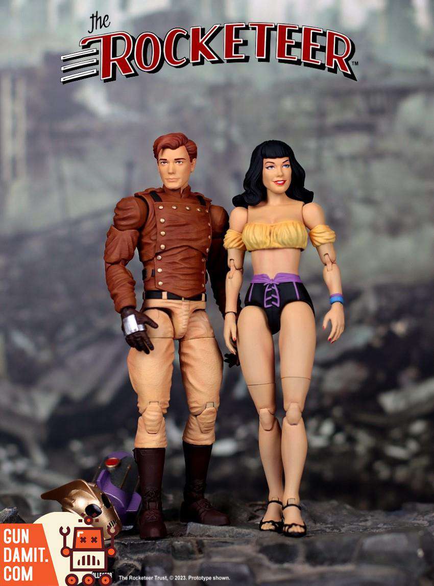 Executive Replicas 1/12 The Rocketeer and Betty action figure set front view with jetpack helmet Executive Replicas 1/12 The Rocketeer and Betty action figure set front view with jetpack helmet