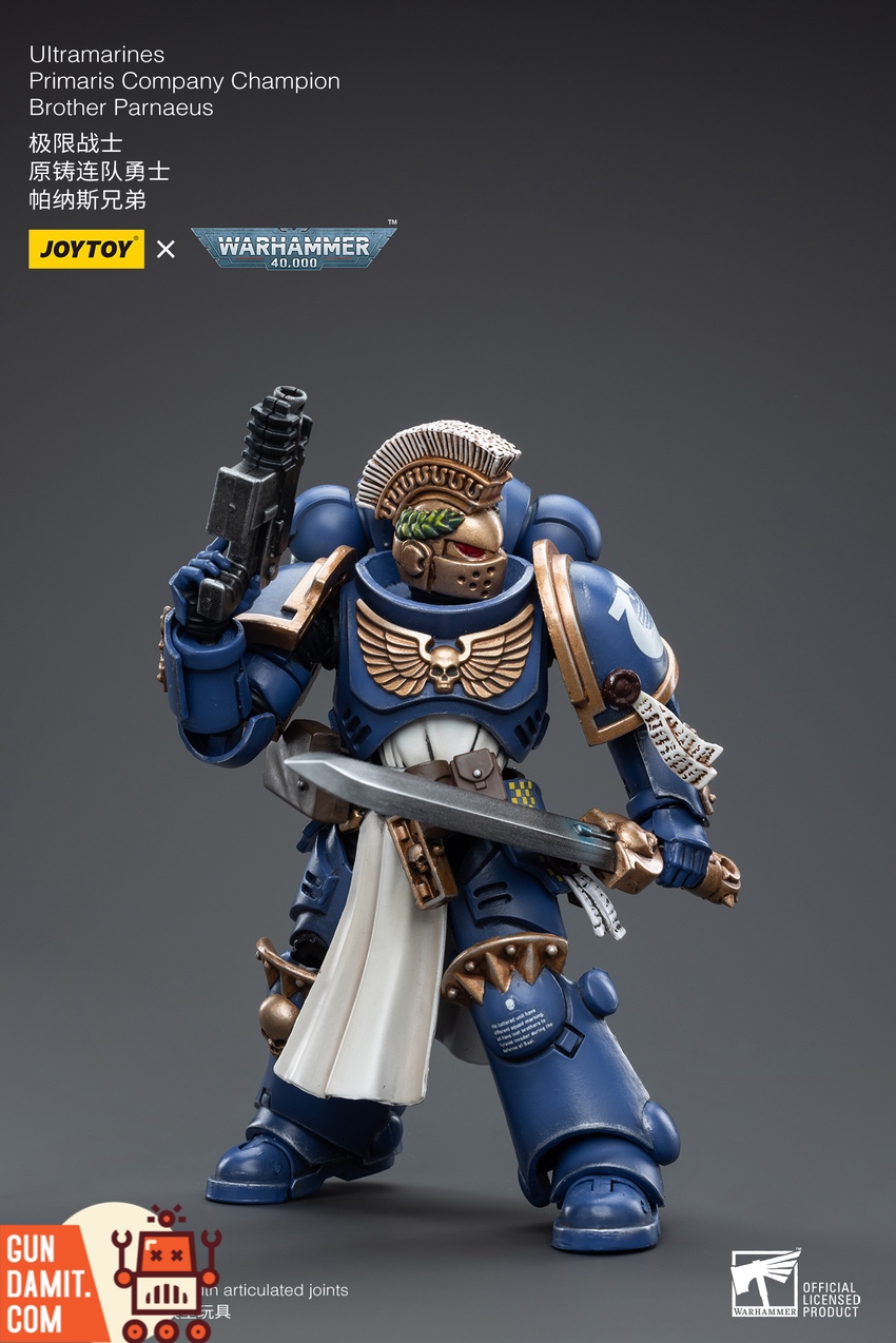 Ultramarines Champion Parnaeus full accessories and weapons layout Ultramarines Champion Parnaeus full accessories and weapons layout