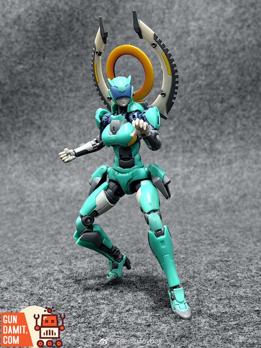 Astrobots Athenia teal mecha figure close-up of red visor and turquoise helmet head Astrobots Athenia teal mecha figure close-up of red visor and turquoise helmet head
