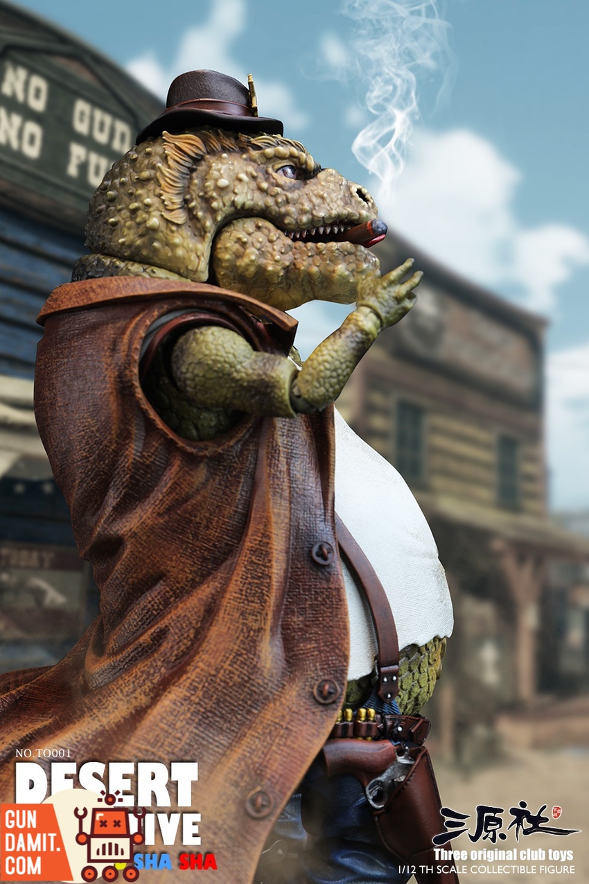 Shasha lizard figure smoking cigar in old west backdrop Shasha lizard figure smoking cigar in old west backdrop