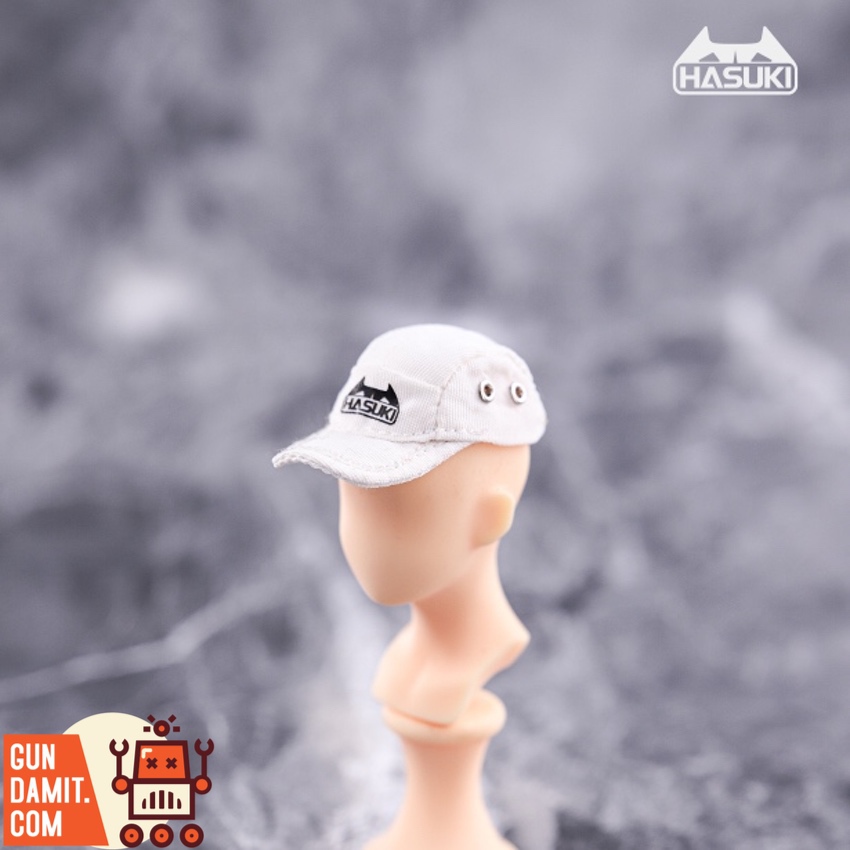 HASUKI 1/12 H001 White Cap on figure head showing logo and grommet details HASUKI 1/12 H001 White Cap on figure head showing logo and grommet details