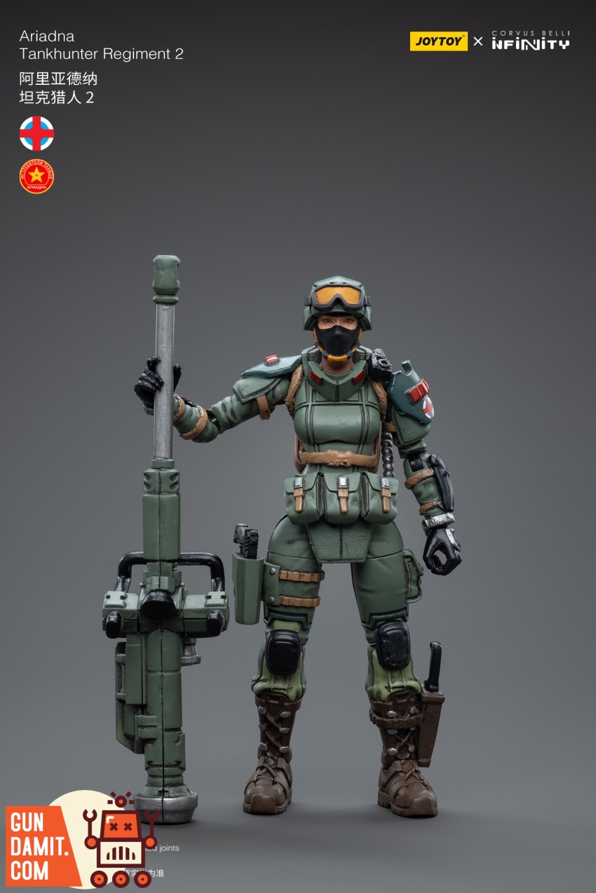 JoyToy 1/18 Infinity Ariadna Tankhunter Regiment 2 front view with heavy weapon JoyToy 1/18 Infinity Ariadna Tankhunter Regiment 2 front view with heavy weapon