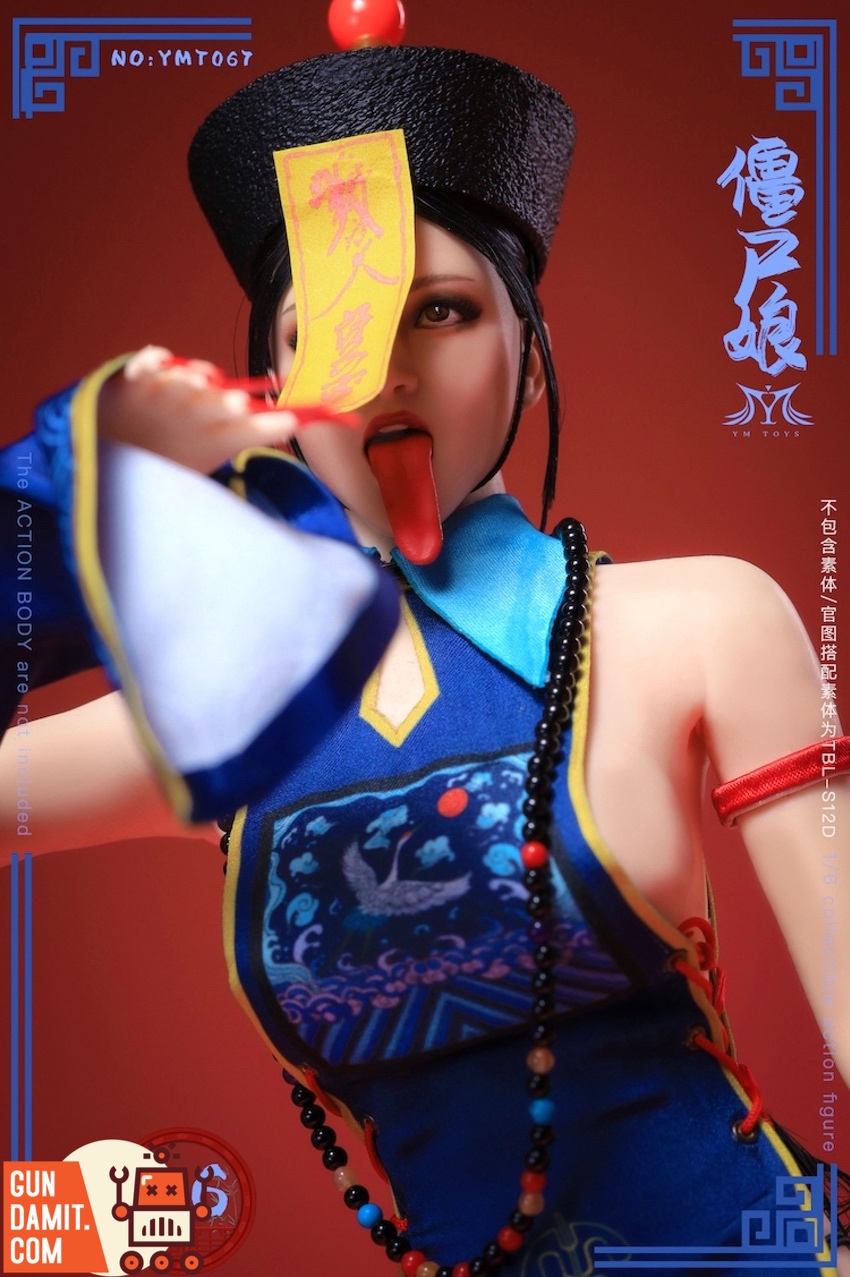 Jiangshi girl head sculpt close-up with pale makeup and dark hair Jiangshi girl head sculpt close-up with pale makeup and dark hair