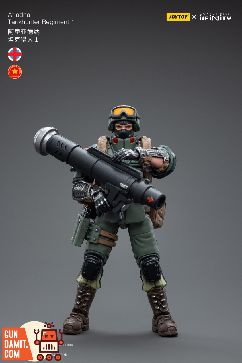JoyToy 1/18 Infinity Ariadna Tankhunter Regiment 1 front view with rocket launcher JoyToy 1/18 Infinity Ariadna Tankhunter Regiment 1 front view with rocket launcher