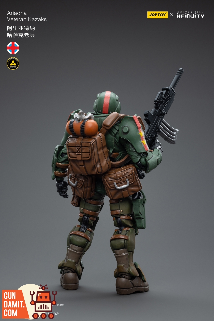 JoyToy Infinity Ariadna Veteran Kazaks rear view showing backpack and equipment JoyToy Infinity Ariadna Veteran Kazaks rear view showing backpack and equipment