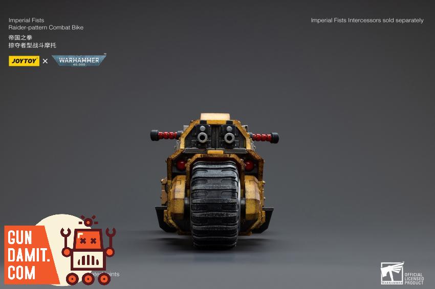 Imperial Fists bike rear view showing exhaust and armored chassis Imperial Fists bike rear view showing exhaust and armored chassis
