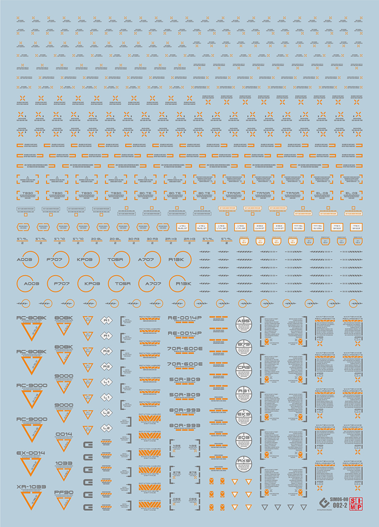 Evolution Studio RB02-2 universal fluorescent decal sheet orange and gray markings Evolution Studio RB02-2 universal fluorescent decal sheet orange and gray markings