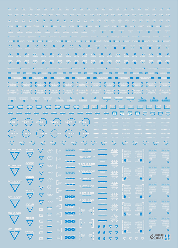 Evolution Studio RB02-6 universal fluorescent decal sheet blue and white markings Evolution Studio RB02-6 universal fluorescent decal sheet blue and white markings