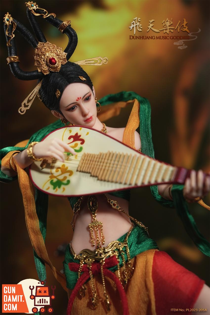 Dunhuang Goddess full body dancing pose with green silk ribbons Dunhuang Goddess full body dancing pose with green silk ribbons