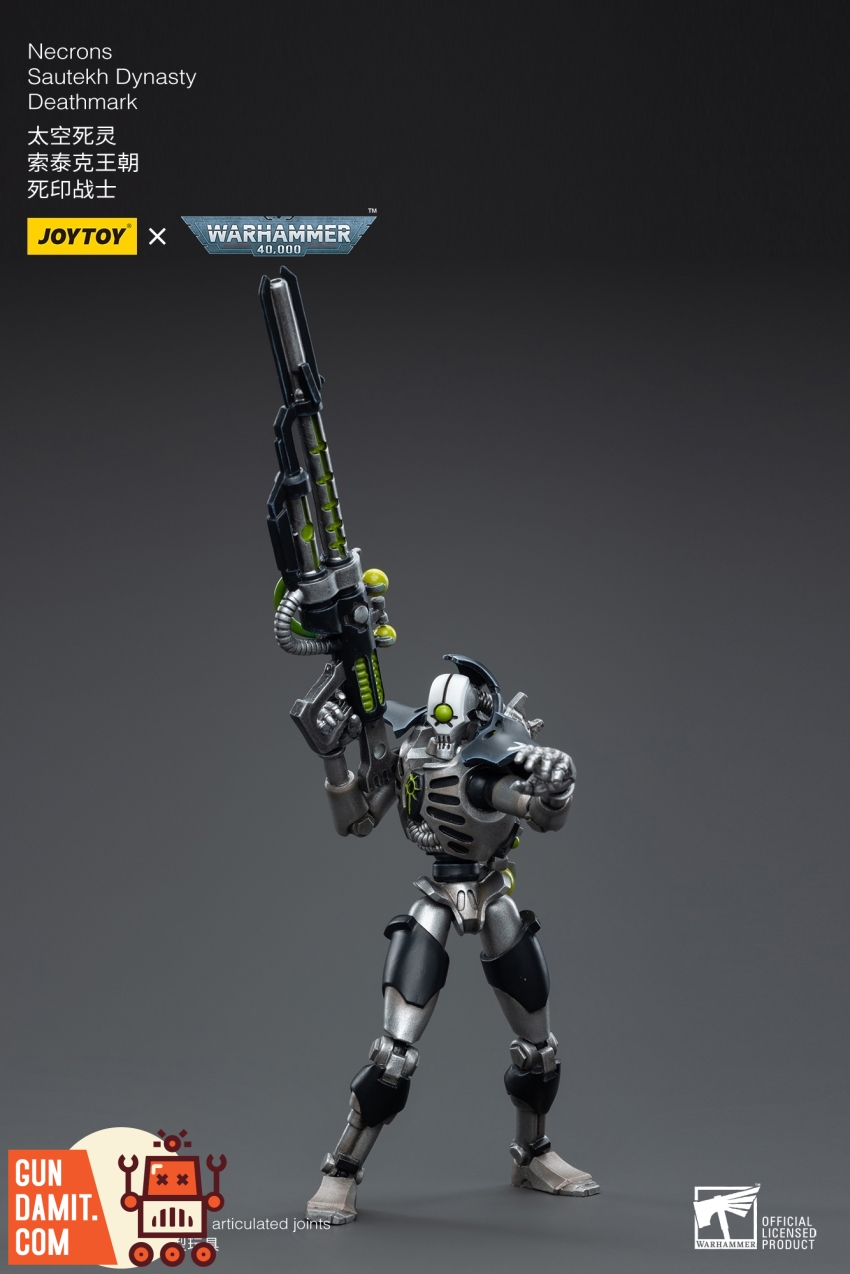 JoyToy 1/18 Warhammer 40K Necrons Sautekh Dynasty Deathmark aiming sniper rifle upward JoyToy 1/18 Warhammer 40K Necrons Sautekh Dynasty Deathmark aiming sniper rifle upward