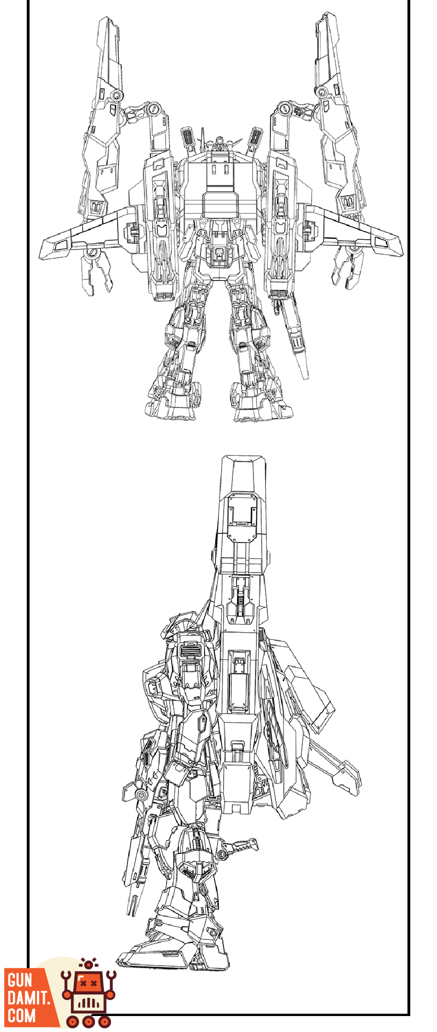 Super Gundam Mk-II front view with long beam rifle and G-Defenser Super Gundam Mk-II front view with long beam rifle and G-Defenser