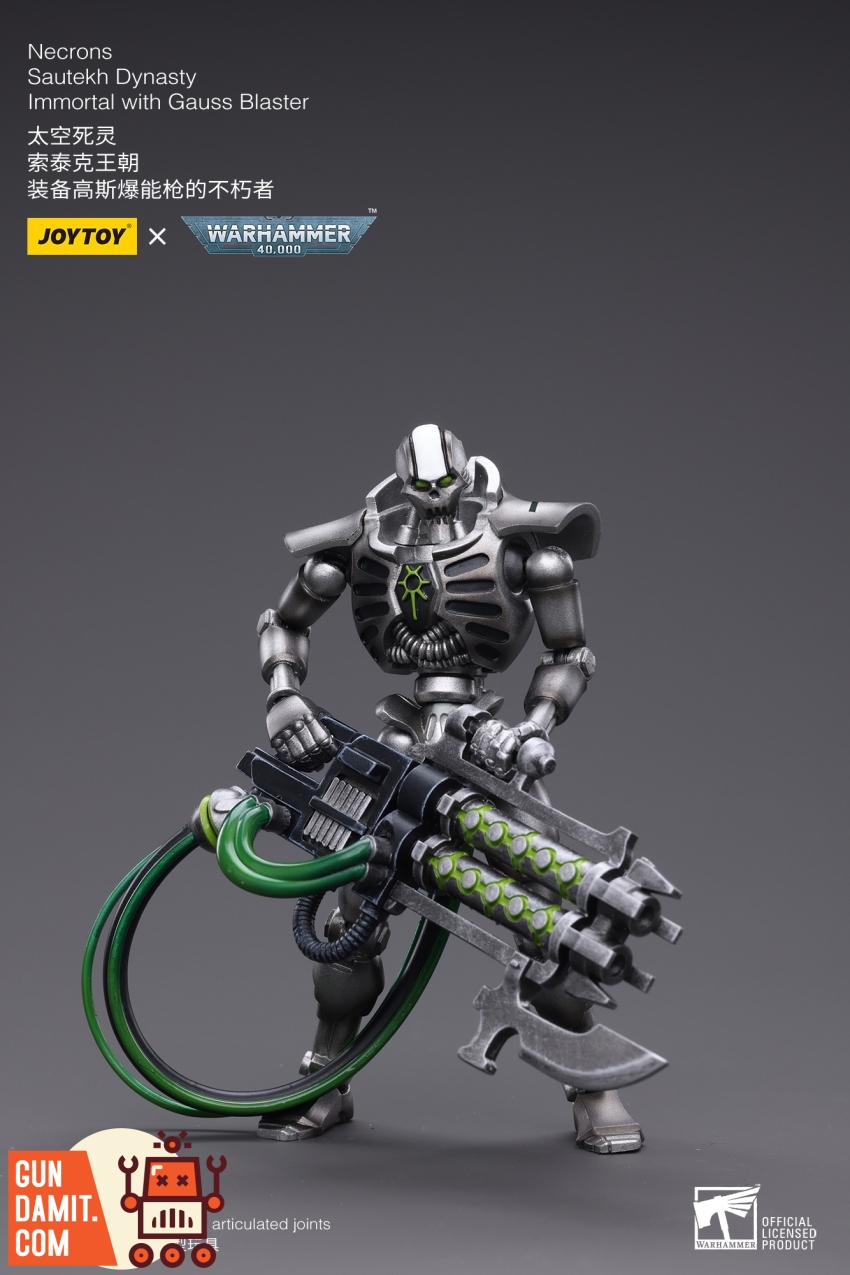 JoyToy Warhammer 40K Necrons Sautekh Immortal Gauss Blaster front view with weapon detail JoyToy Warhammer 40K Necrons Sautekh Immortal Gauss Blaster front view with weapon detail