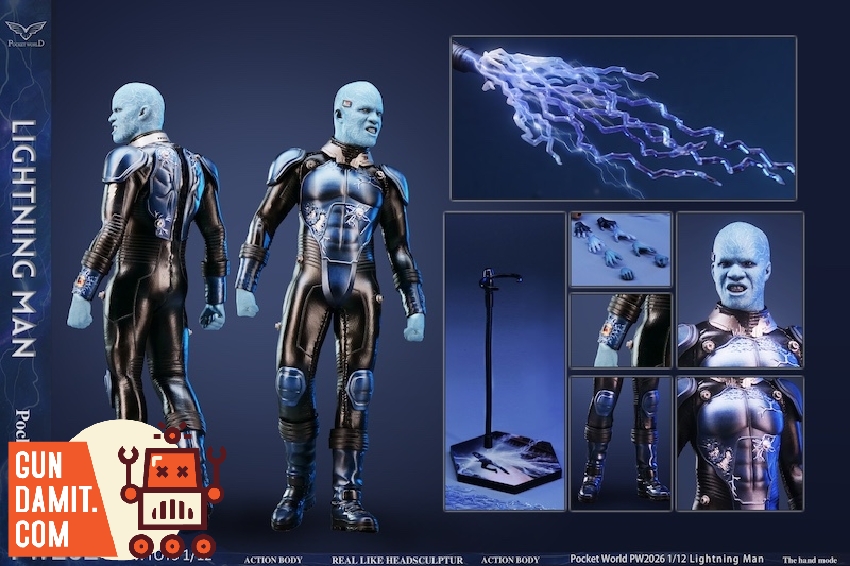 PWTOYS PW2026A 1/12 Flash Thompson Lightning Man action figure full view with accessories and lightning effect PWTOYS PW2026A 1/12 Flash Thompson Lightning Man action figure full view with accessories and lightning effect