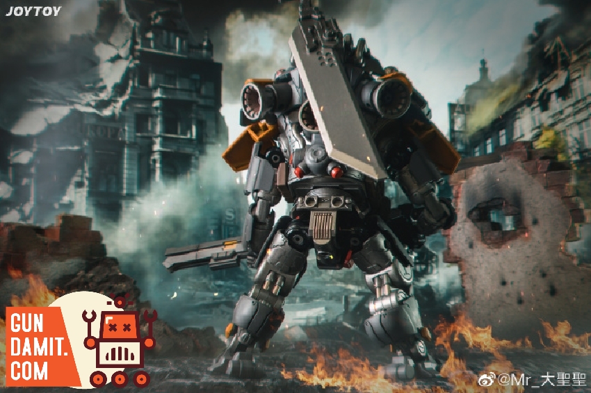 Pursue Type mecha action pose aiming cannon with muzzle flash Pursue Type mecha action pose aiming cannon with muzzle flash