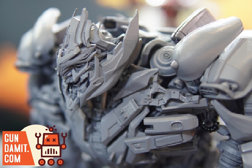 Side angle close-up of Megatron prototype head and upper torso with detailed armor plating Side angle close-up of Megatron prototype head and upper torso with detailed armor plating
