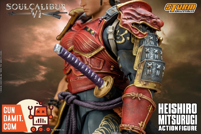 Mitsurugi BNSC01 figure rear view showing samurai armor and katana sheath Mitsurugi BNSC01 figure rear view showing samurai armor and katana sheath
