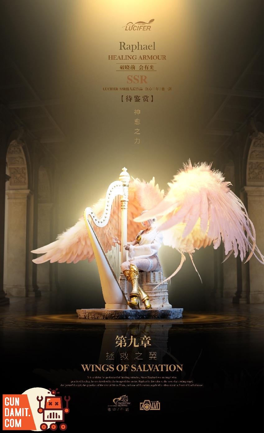 Lucifer 1/6 Singer Raphael figure seated with harp and spread white wings Lucifer 1/6 Singer Raphael figure seated with harp and spread white wings