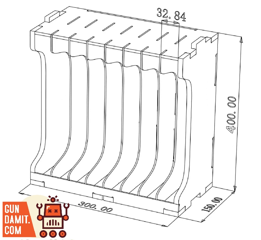 K7 Plus version technical drawing showing 300x150x400mm dimensions with top slots for tool storage K7 Plus version technical drawing showing 300x150x400mm dimensions with top slots for tool storage