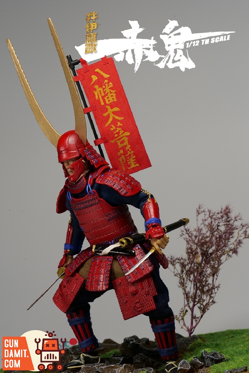 Yep Studio Red Ghost Ii Naomasa samurai figure in full red armor charging with katana and war banner Yep Studio Red Ghost Ii Naomasa samurai figure in full red armor charging with katana and war banner