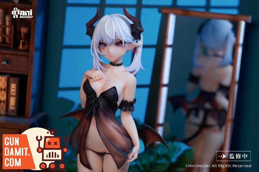 Animester Little Devil Lilith figure white hair with demon horns close-up Animester Little Devil Lilith figure white hair with demon horns close-up