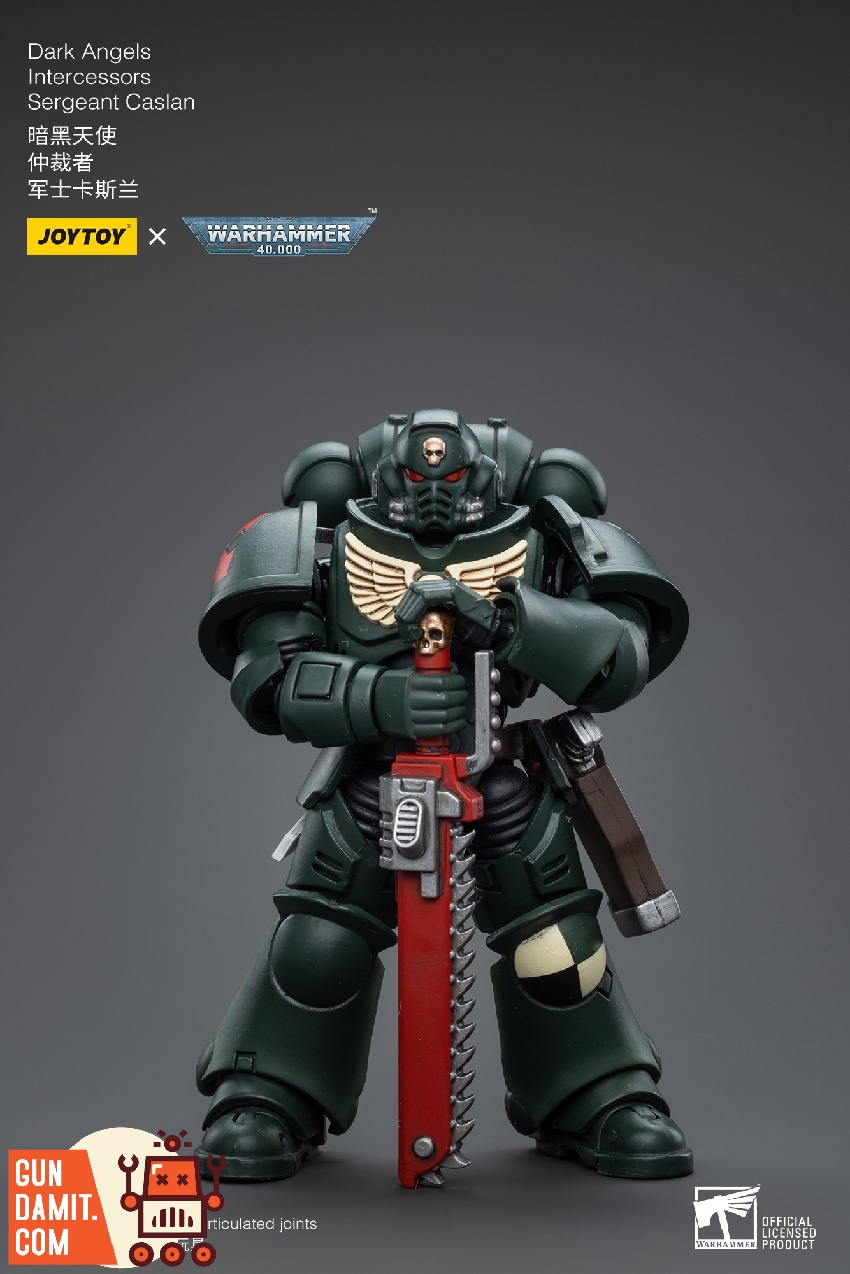 JoyToy 1/18 Dark Angels Intercessors Sergeant Caslan front view with chainsword JoyToy 1/18 Dark Angels Intercessors Sergeant Caslan front view with chainsword