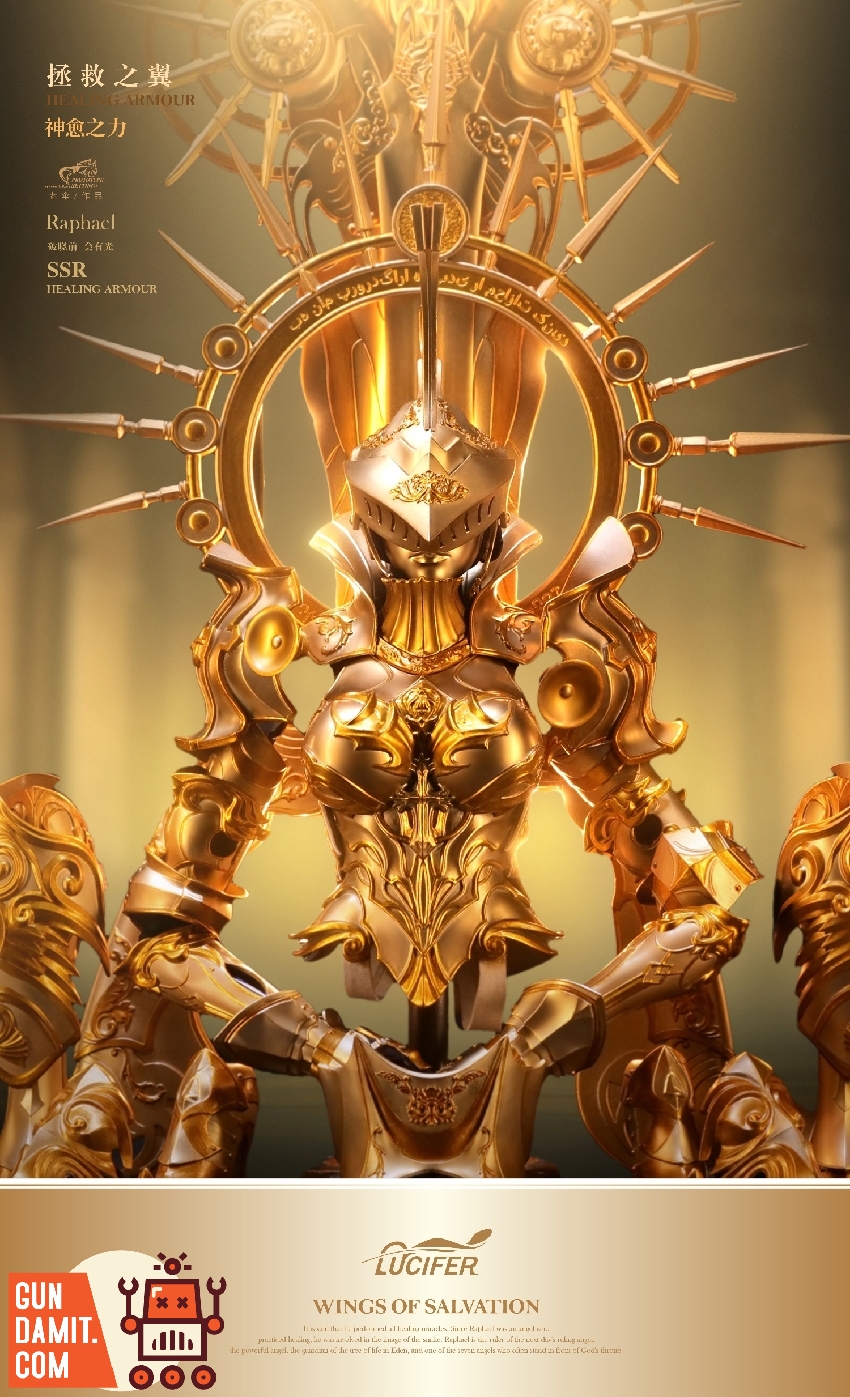 Raphael Healing Armour standing pose with golden spear and detailed armor Raphael Healing Armour standing pose with golden spear and detailed armor