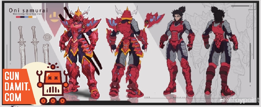 Toypoint Wandering Fiery Guardian Oni Samurai concept art showing full armor and battle suit designs Toypoint Wandering Fiery Guardian Oni Samurai concept art showing full armor and battle suit designs
