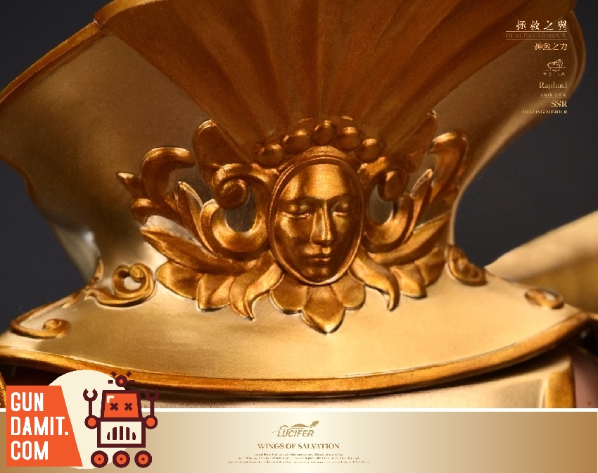 Raphael figure ornate shoulder armor close-up baroque relief detail Raphael figure ornate shoulder armor close-up baroque relief detail