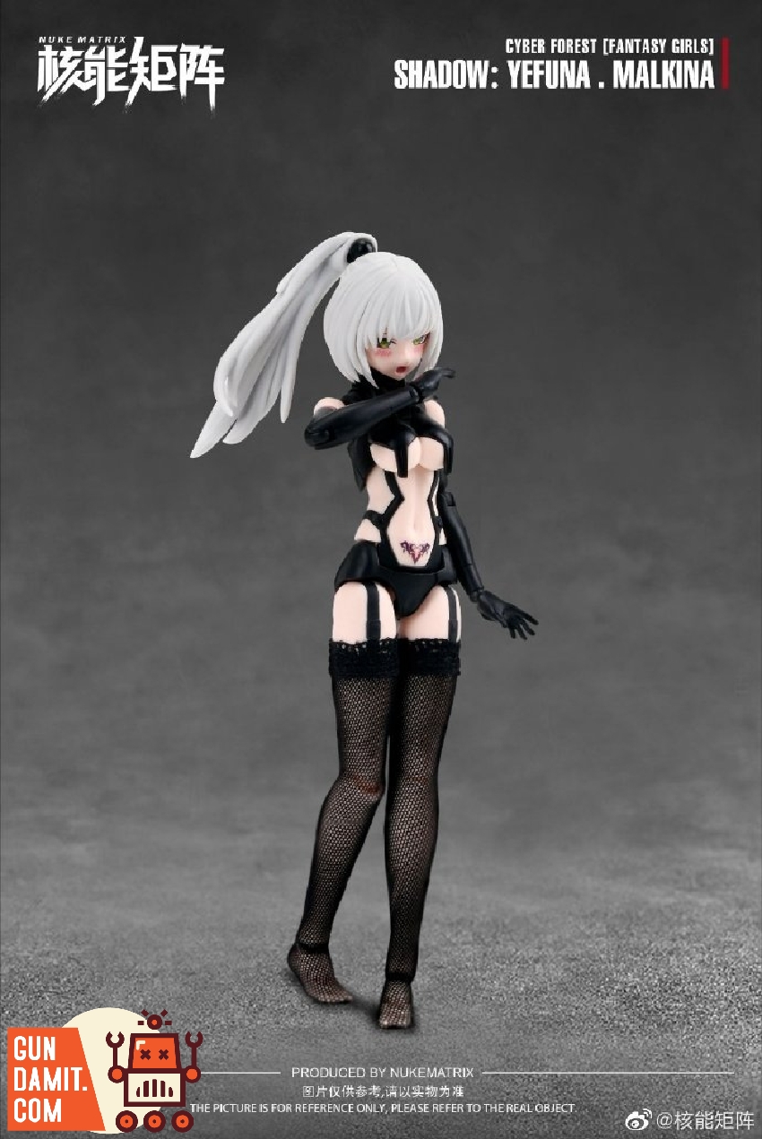 Malkina figure standing pose with white hair black outfit and fishnet stockings Malkina figure standing pose with white hair black outfit and fishnet stockings