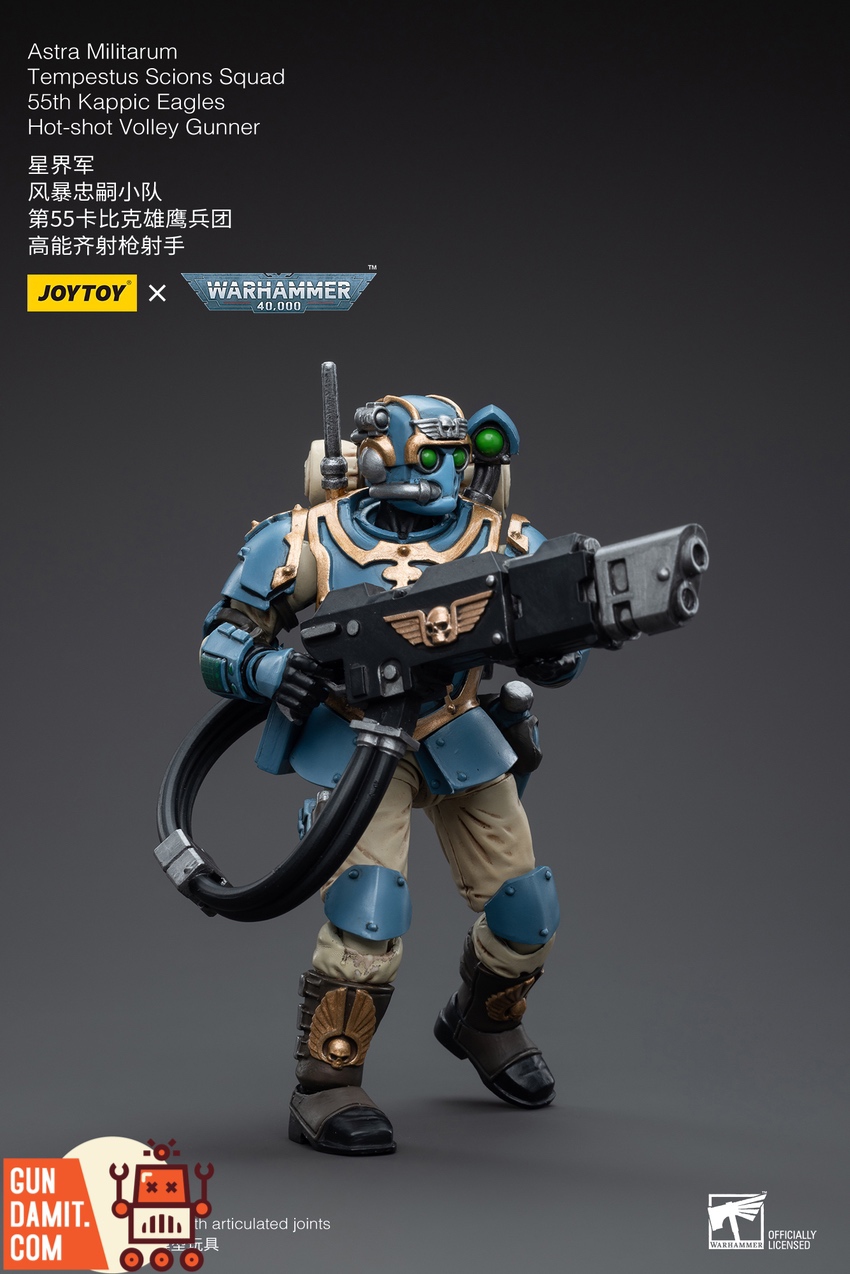 JoyToy Warhammer 40K Kappic Eagles Hot-Shot Volley Gunner front-facing pose holding volley gun JoyToy Warhammer 40K Kappic Eagles Hot-Shot Volley Gunner front-facing pose holding volley gun