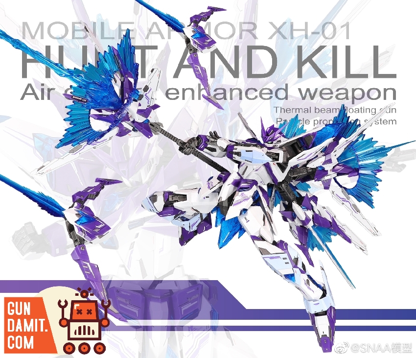 Hunter Falcon with all funnel weapons deployed in radial formation around the white mecha body Hunter Falcon with all funnel weapons deployed in radial formation around the white mecha body