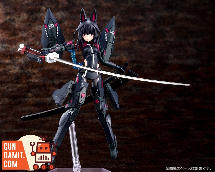 Kaede Agatsuma standing pose with retracted weapons showing slim black and pink ninja mecha design Kaede Agatsuma standing pose with retracted weapons showing slim black and pink ninja mecha design