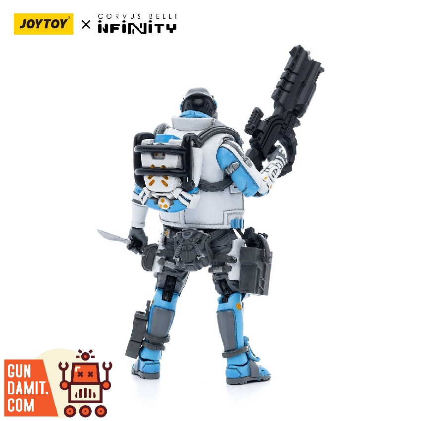 JoyToy Nokken #1 Man figure side view showing white and blue tactical armor JoyToy Nokken #1 Man figure side view showing white and blue tactical armor