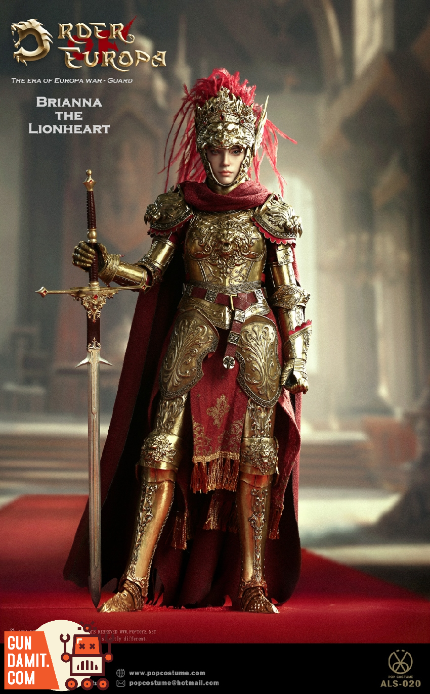 POP COSTUME ALS-020 Lionheart Brianna full body view in golden armor with sword POP COSTUME ALS-020 Lionheart Brianna full body view in golden armor with sword